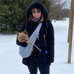 J Crew peacoat with removable faux fur detail.